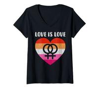 Femme Symbole lesbien avec un cœur, l'amour est l'amour T-Shirt avec Col en V