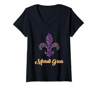 Femme Symbole Louisiane Léopard Fleur De Lis Mardi Gras Carnaval T-Shirt avec Col en V