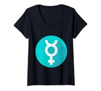 Femme Symbole Mercure Fun - Planète Astrologie Astrologique Zodiaque T-Shirt avec Col en V