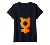 Femme Symbole Mercure Fun - Planète Astrologie Astrologique Zodiaque T-Shirt avec Col en V