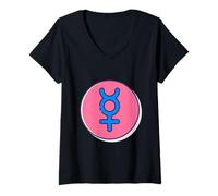 Femme Symbole Mercure Fun - Planète Astrologie Astrologique Zodiaque T-Shirt avec Col en V