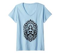 Femme Symbole Mokosh Minimaliste déesse païenne Slave Art Ligne T-Shirt avec Col en V