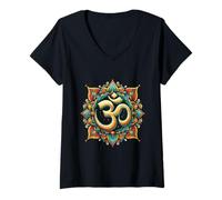 Femme Symbole Om Namaste Aum Ohm Hindou Zen Tantra Yoga Day T-Shirt avec Col en V