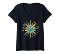 Femme Symbole rétro Atomique Starburst Physique Science T-Shirt avec Col en V