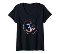 Femme Symbole Spirituel Om Galaxie T-Shirt avec Col en V