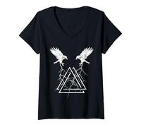 Femme Symbole Valknut Odin Ravens Celtic Vikings Mythe T-Shirt avec Col en V