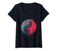 Femme Symbole Yin Yang Coup de Pinceau Zen Balance Art T-Shirt avec Col en V