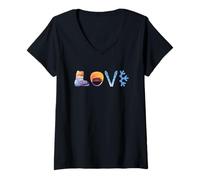 Femme Symboles d'hiver Love pour Ski et Snowboard T-Shirt avec Col en V