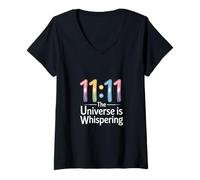 Femme Synchronicité « L'univers chuchote » Numérologie 11:11 T-Shirt avec Col en V