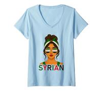 Femme Syrian Girl New Syria Flag Syrian Girlfriend Wife T-Shirt avec Col en V