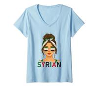 Femme Syrian Girl New Syria Flag Syrian Girlfriend Wife T-Shirt avec Col en V