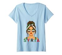 Femme Syrian Girl New Syria Flag Syrian Girlfriend Wife T-Shirt avec Col en V