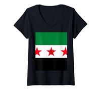 Femme Syrie Nouveau Drapeau Syrien Cœur Fière Démocratie Fête Nationale T-Shirt avec Col en V