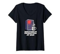 Femme Sysadmin Devops Debugging in Production At 3AM T-Shirt avec Col en V