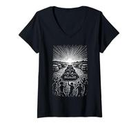 Femme Système Audio Old Skool Free Party Rave Sunrise Field Culture T-Shirt avec Col en V