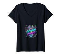 Femme Système de contrôle de Puissance futuriste Cyber Graphic Design T-Shirt avec Col en V