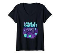 Femme Système de Jeu Multiverse à Commandes parallèles T-Shirt avec Col en V