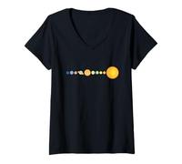 Femme Système Solaire alignement des planètes Espace Minimaliste T-Shirt avec Col en V