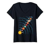 Femme Système Solaire - Astronomie des Sciences spatiales - Retour à l'école T-Shirt avec Col en V