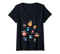 Femme Système Solaire Connaissance Planètes Espace Science Enfants T-Shirt avec Col en V