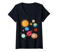 Femme Système Solaire - Soleil et planètes - Astronomie de l'espace Extra-atmosphérique Cadeau pour Enfants T-Shirt avec Col en V