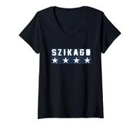Femme Szikago Polski Argot Pol de Chicago T-Shirt avec Col en V