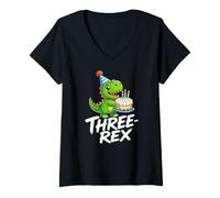 Femme T-Rex Anniversaire Trois-Rex Dinosaure Troisième Mignon T-Shirt avec Col en V