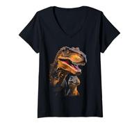 Femme T-Rex Dad/Mom & Baby Graphic Design Adult & Kids (Black) T-Shirt avec Col en V