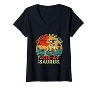 Femme T Rex Dino Six ASaurus Dinosaure 6 ans T-Shirt avec Col en V