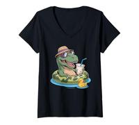Femme T-Rex Dinosaure Boba Perle Thé au Lait Tyrannosaurus Rex T-Shirt avec Col en V