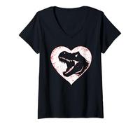 Femme T-Rex Dinosaure Cœur Saint-Valentin Garçons Enfants Préhistoire T-Shirt avec Col en V