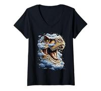 Femme T-Rex enneigé avec Neige et Flocons de Neige Tyrannosaure d'hiver T-Shirt avec Col en V