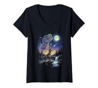 Femme T-Rex Howling to The Moon Meme Funny Dinosaur T-Rex des années 90 T-Shirt avec Col en V