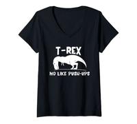 Femme T-Rex n'aime pas les pompes - Dino Punny Funny Workout T-Shirt avec Col en V