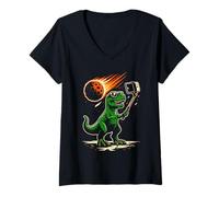 Femme T-Rex Selfie Graphique Fantaisie Homme Femme Enfant Dinosaure Drôle T-Shirt avec Col en V