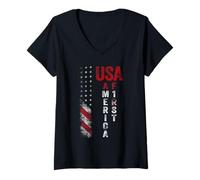 Femme T-Shirt Amérique First Shirt US American Flag Merica Cadeaux T-Shirt avec Col en V
