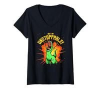 Femme T-Shirt Amusant avec Griffes de Dinosaure « Now I Am Unstoppable » T-Shirt avec Col en V
