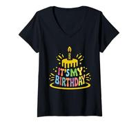 Femme T-Shirt Amusant et coloré « It's My Birthday » pour célébration T-Shirt avec Col en V