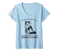 Femme T-Shirt Amusant pour Chat « I'm Not in a Bad Mood Everyone's Annoying » T-Shirt avec Col en V