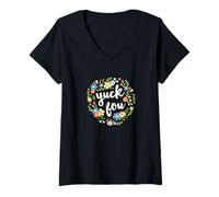 Femme T-shirt amusant Yuck Fou Floral T-Shirt avec Col en V
