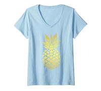 Femme T-Shirt Ananas doré - Styles de Couleur Claire Cool T-Shirt avec Col en V