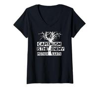 Femme T-Shirt Anti-capitalisme Le capitalisme est l'ennemi de la Terre T-Shirt avec Col en V