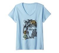 Femme T-shirt avec citation « We Are All Mad Here » d'Alice au pays des merveilles T-Shirt avec Col en V