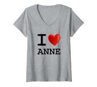 Femme T-Shirt avec Inscription « I Love Anne » en Forme de cœur T-Shirt avec Col en V