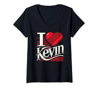 Femme T-Shirt avec Inscription « I Love Kevin » et « I Love Kevin » T-Shirt avec Col en V