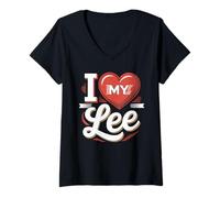 Femme T-Shirt avec Inscription « I Love My Lee » T-Shirt avec Col en V