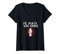 Femme T-shirt avec inscription « JE HAIS LES GENS » T-Shirt avec Col en V