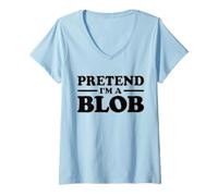 Femme T-Shirt avec Inscription « Pretend I'm a Blob Halloween » T-Shirt avec Col en V