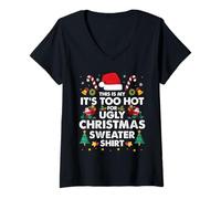 Femme T-Shirt avec Inscription « This is My It's Too Hot for Ugly » T-Shirt avec Col en V