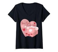 Femme T-shirt avec inscription « You Can Call Me » pour homme et femme T-Shirt avec Col en V